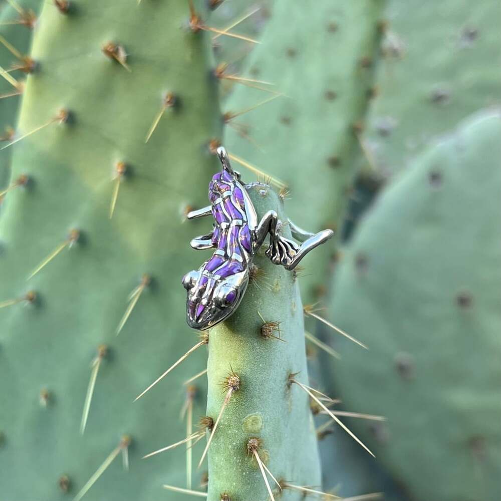 Sterling Silver Purple Mojave Turquoise Inlay Lizard Gecko Ring Size 7
